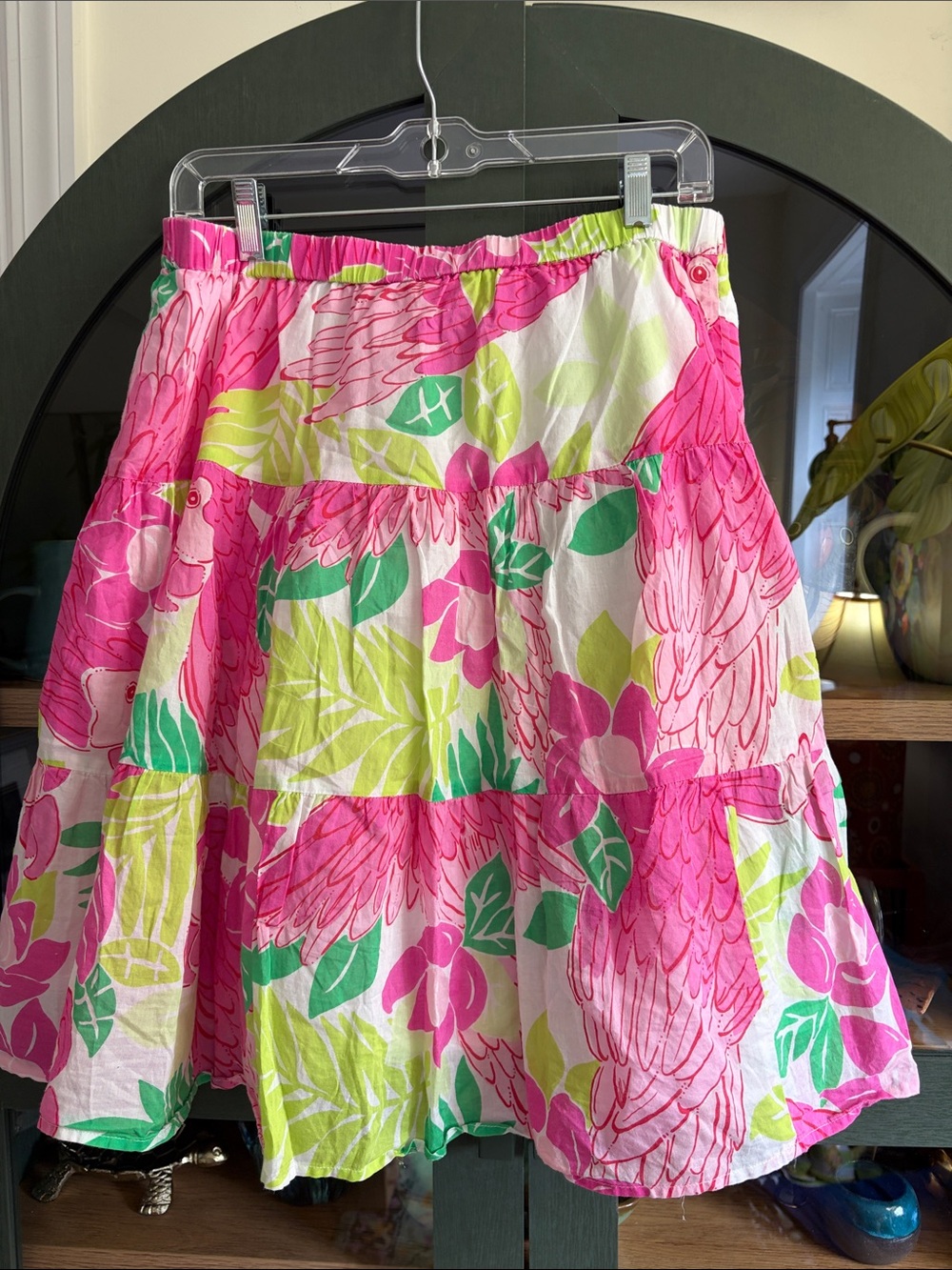 Vintage white label Lilly Pulitzer Pink, Green & White Floral Tiered Mini Skirt